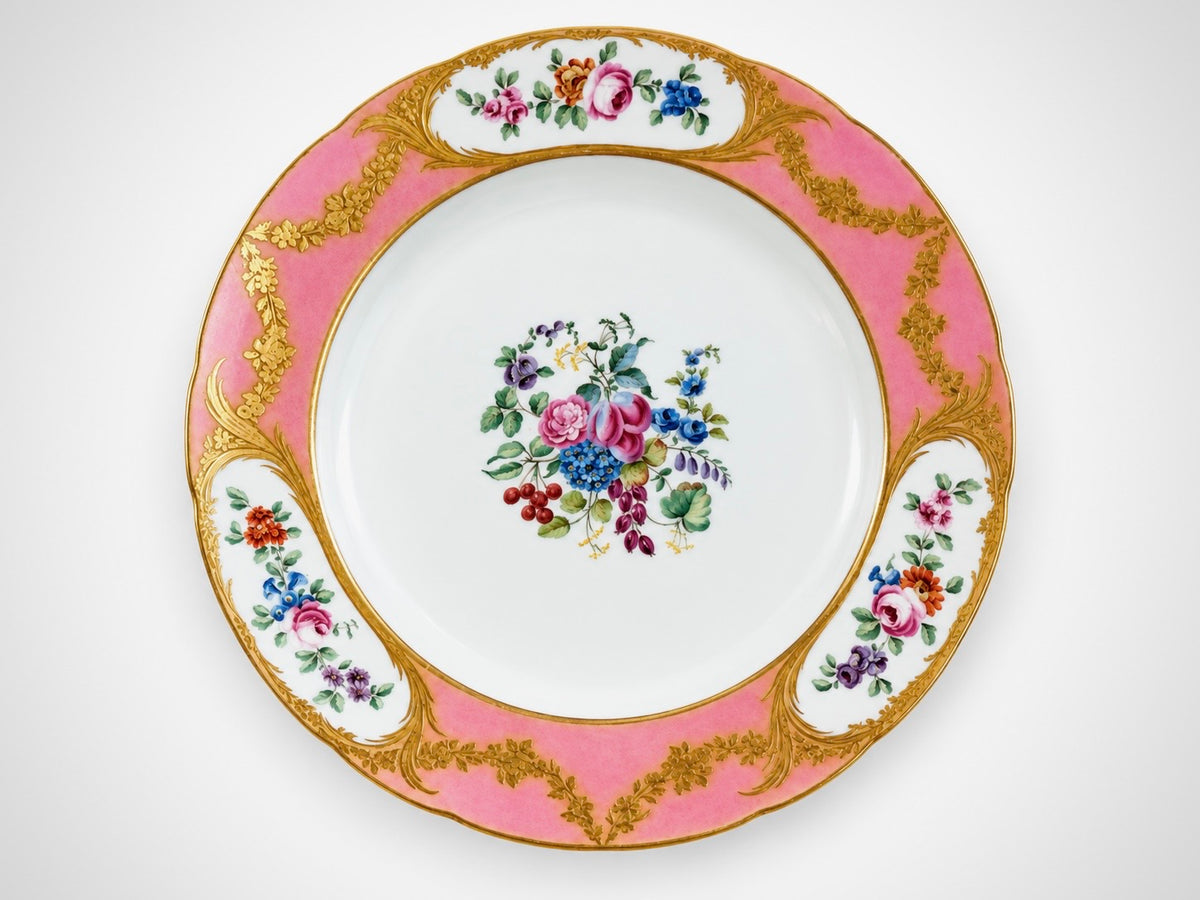 SÈVRES セーヴル｜ピンク地 花束文 金彩皿｜c.1774–1775