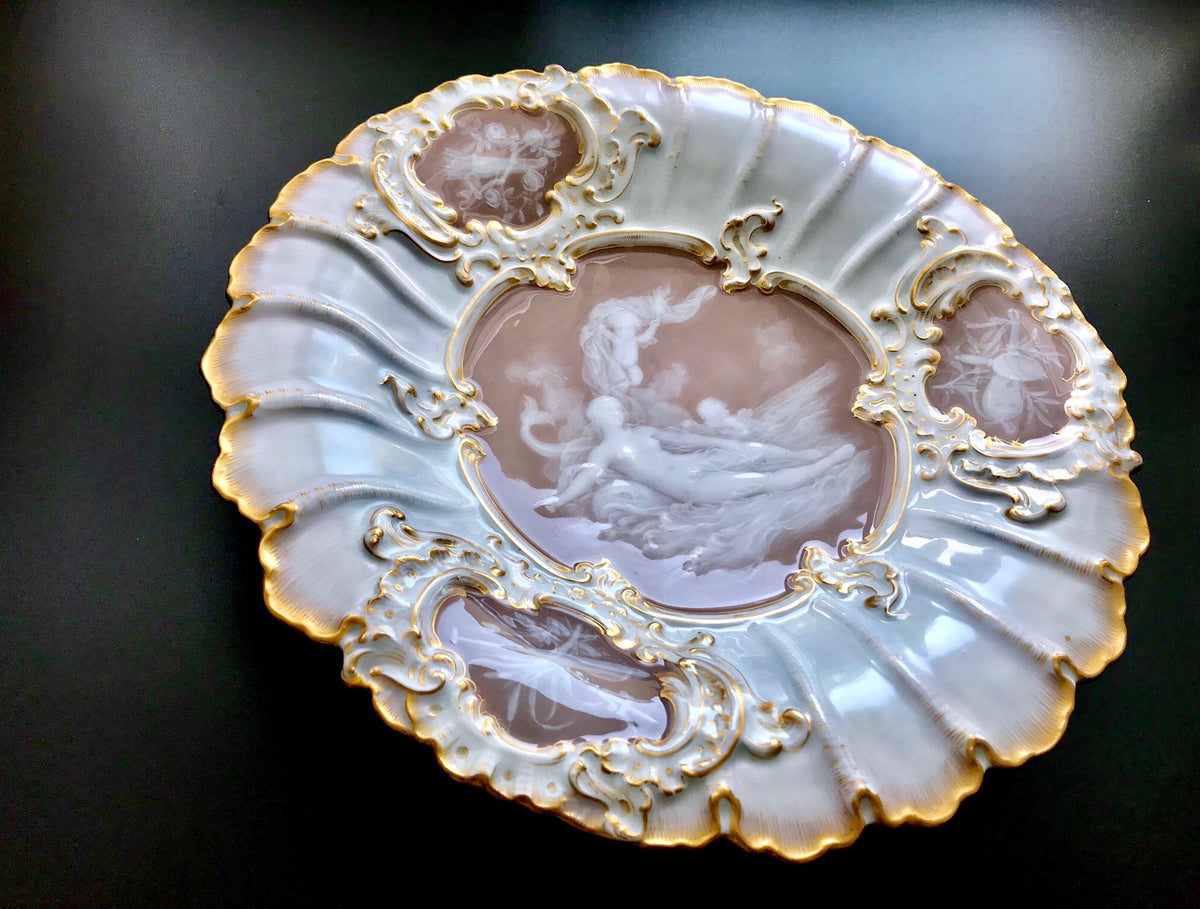 MEISSEN マイセン｜Pâte-sur-pâte「ヴィーナスと天使」装飾皿｜19世紀