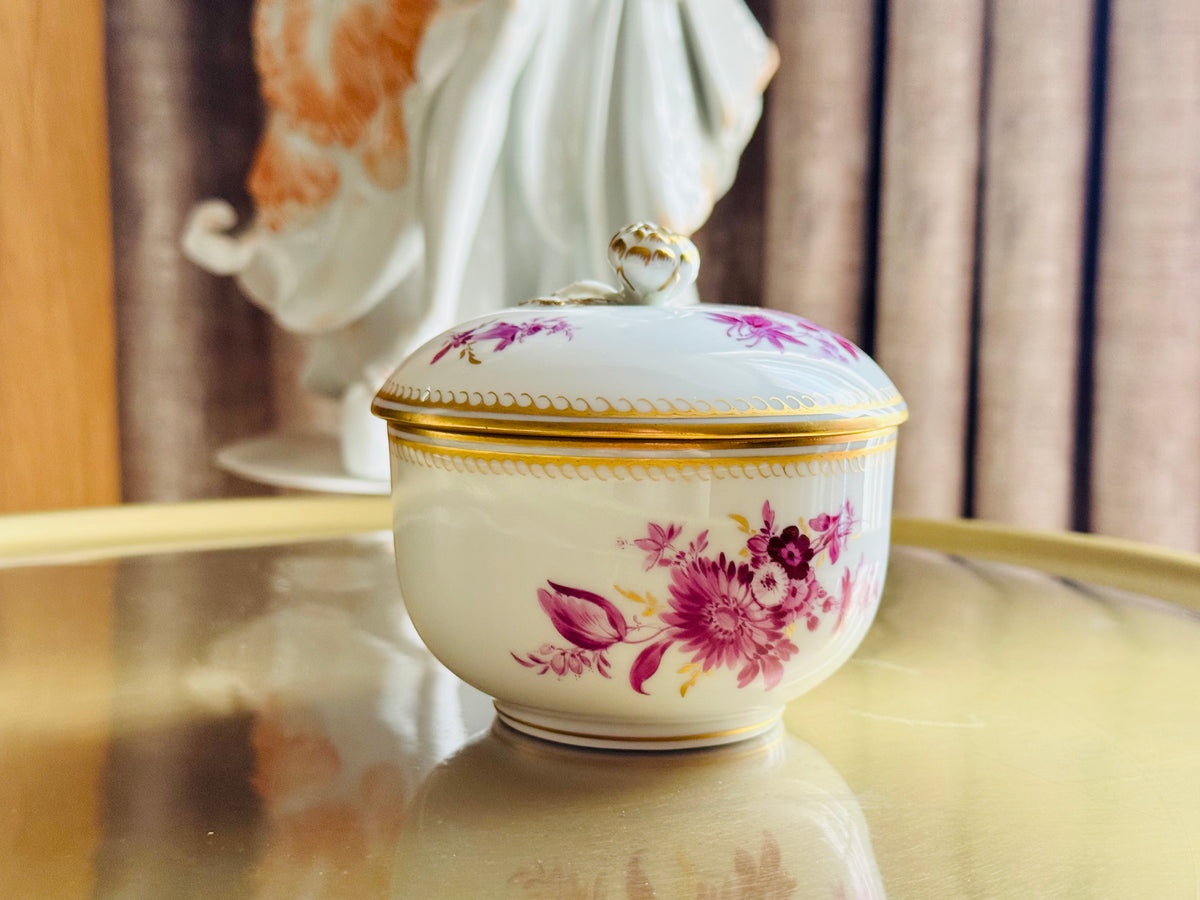 MEISSEN マイセン｜紫単色花絵 蓋付きシュガーポット