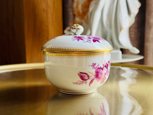 MEISSEN マイセン｜紫単色花絵 蓋付きシュガーポット