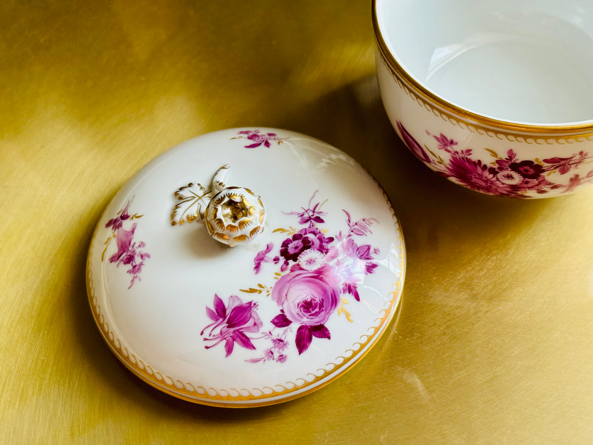 MEISSEN マイセン｜紫単色花絵 蓋付きシュガーポット