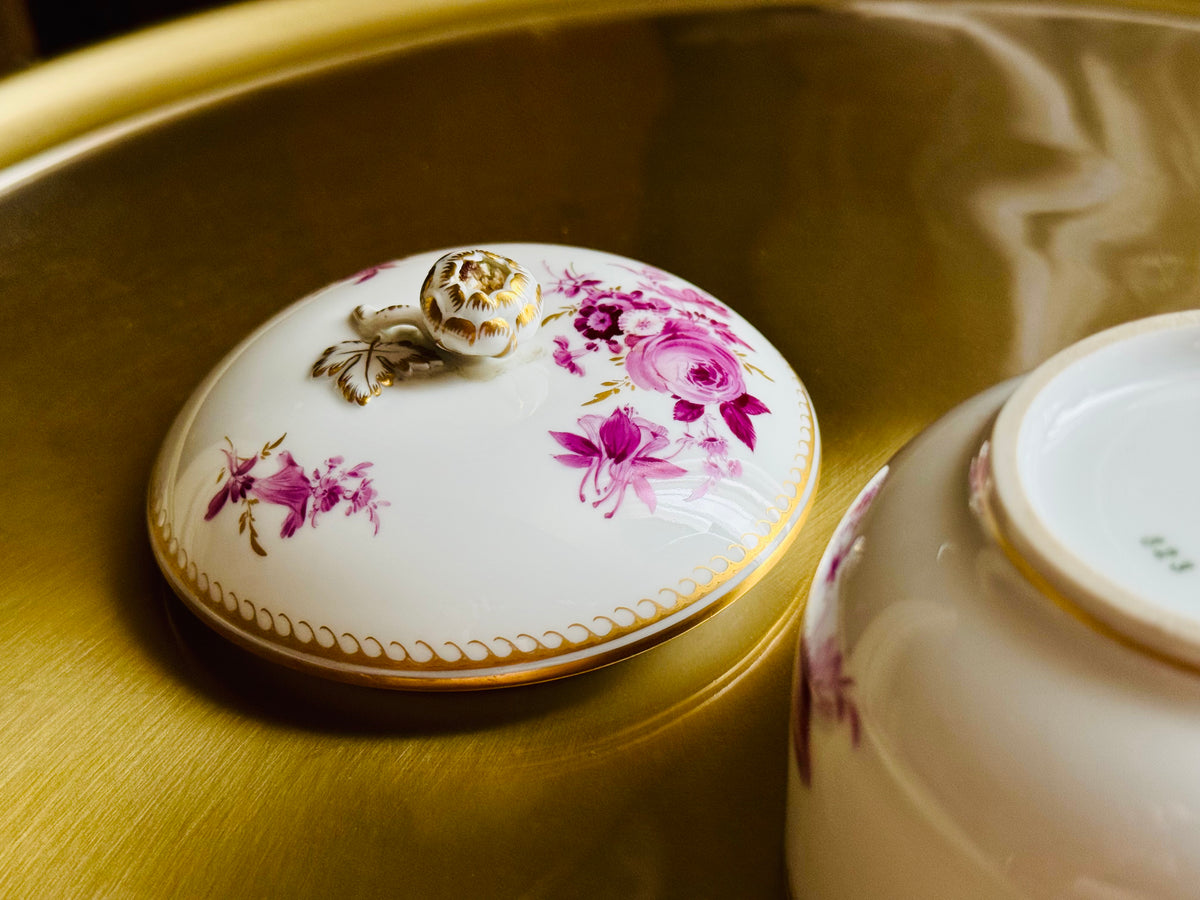 MEISSEN マイセン｜紫単色花絵 蓋付きシュガーポット