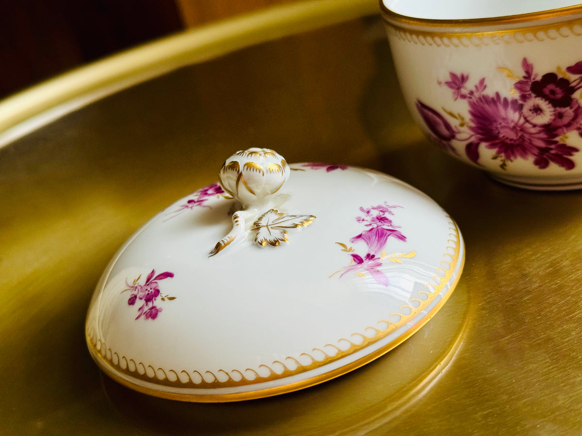 MEISSEN マイセン｜紫単色花絵 蓋付きシュガーポット