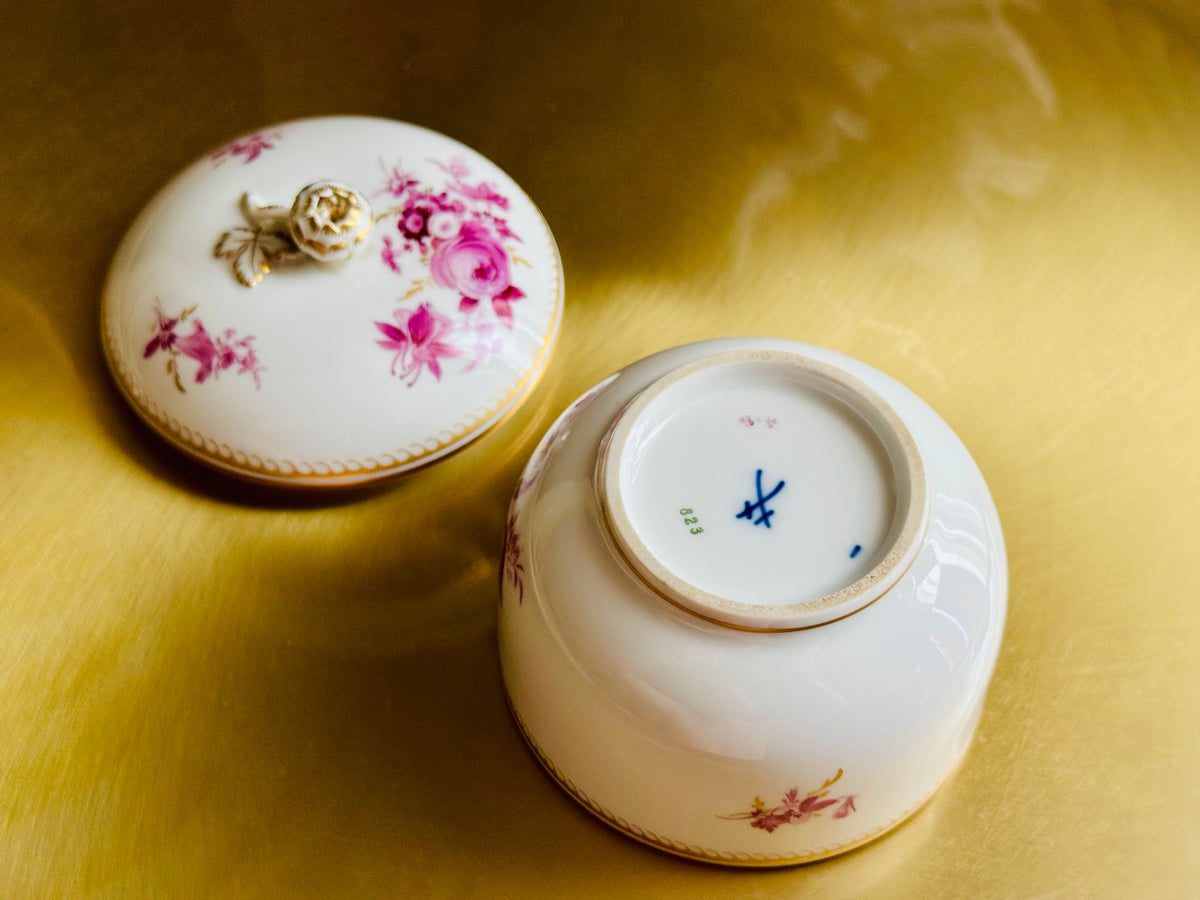 MEISSEN マイセン｜紫単色花絵 蓋付きシュガーポット