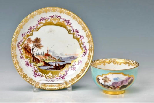 MEISSEN マイセン｜ターコイズ地 海岸風景図 カップ＆ソーサー｜18世紀